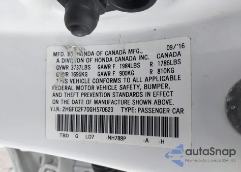 2016 Honda Civic Ex из США, поврежденный, VIN 2HGFC2F70GH570623